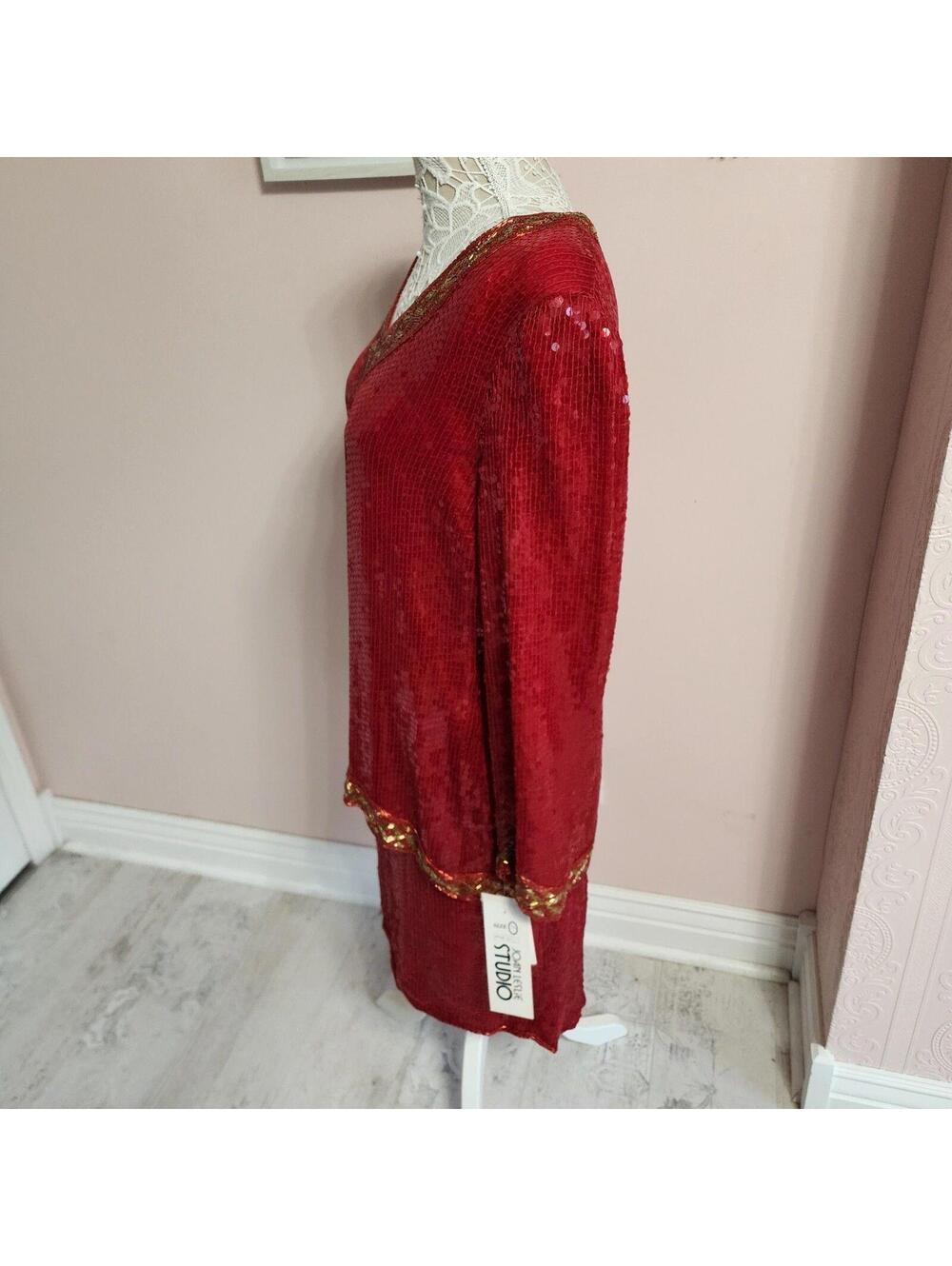 NWT Joan Leslie Vintage Red Silk Sequin 2 Piece Skirt Set XL Holiday Glam - Picture 2 of 9